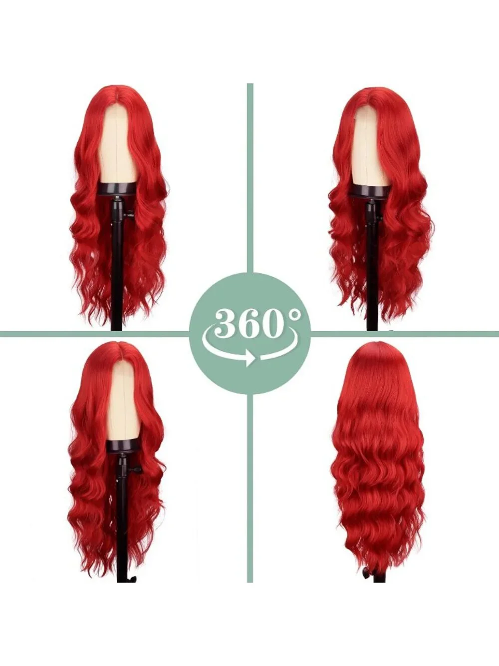Women's Red 26 Inch Natural Synthetic Modern Long Curly Wavy Fiber Wigs